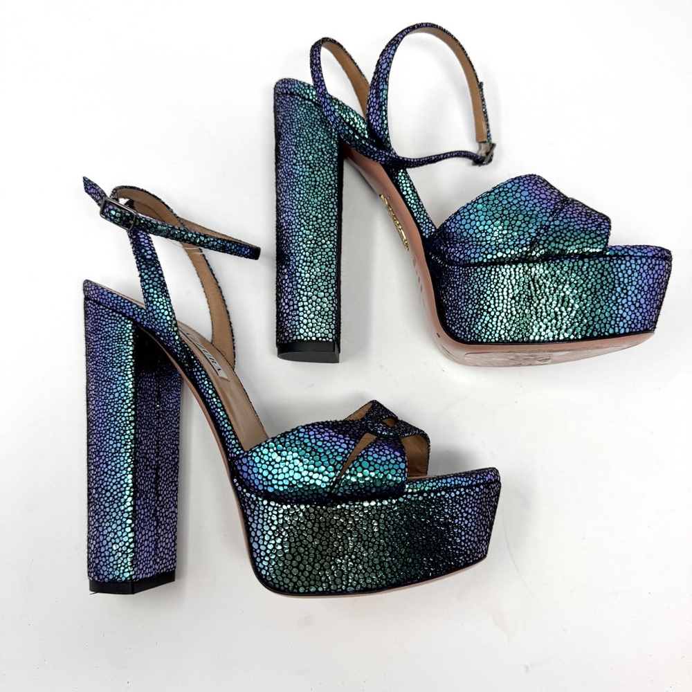 AQUAZZURA Sinner Ombre Platform Ankle-strap Sandals In Petroleum - Picture 14 of 16